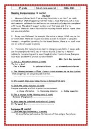 English Worksheet: END OF TERM EXAM 8TH GRADE/ SECOND SEMESTER