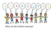 English Worksheet: Clothes. What are the children wearing?