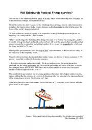 English Worksheet: Will Edinburgh Festival Fringe survive?