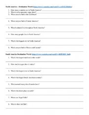 English Worksheet: Destination World - North America & South America - Video Activity