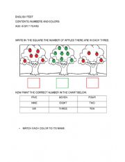 ENGLISH TEST - NUMBERS AND COLORS