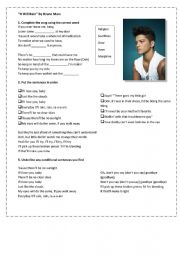 English Worksheet: It will rain by Bruno Mars - Conditional sentences