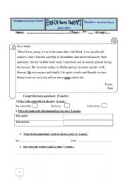 English Worksheet: 7th form end of term test N 2