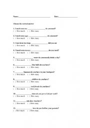 English Worksheet: How Much or How Many