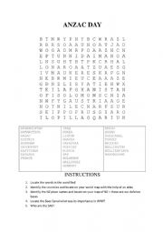 English Worksheet: Anzac Day Word Find and Facts 
