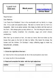 English Worksheet: 6eme Tunisian program end term 3 test