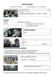 English Worksheet: Invictus Trailer Comprehension