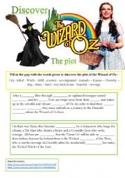 English Worksheet: Discover the plot of the WIZARD OF OZ (Gap filling) + Song OVER THE RAINBOW + KEYS