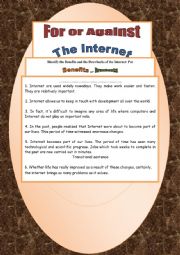 English Worksheet: for and against the internet