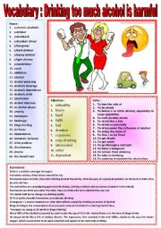 English Worksheet: Topical Vocabulary - Drinking too much alcohol is harmful