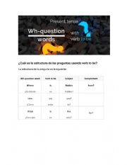 English Worksheet: WH QUESTION WORDS AND TO BE
