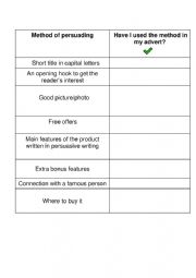 English Worksheet: Persuasive adverts checklist