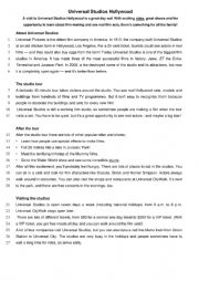 English Worksheet: Universal Studios Hollywood