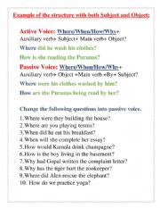 Worksheet of Passive voice of Wh questions