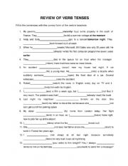 English Worksheet: Review of Verb Tenses