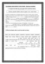 English Worksheet: Tolerance And Respect for Others