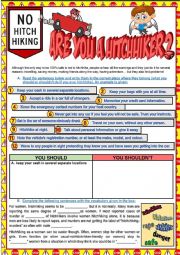 English Worksheet: ARE YOU A HITCHHIKER? (MODAL VERB SHOULD/SHOULDNT) + (B & W)