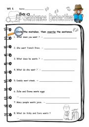 English Worksheet: Be A Sentence Detective