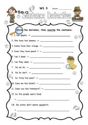 English Worksheet: Be A Sentence Detective