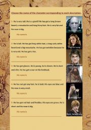 English Worksheet: Harry Potter characters description