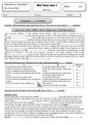 English Worksheet: 8th form Mid Term test 1