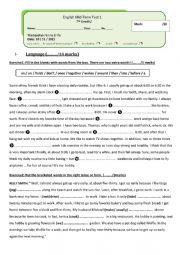 English Worksheet: 7th form Mid term test 