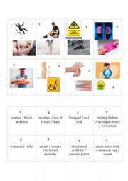 English Worksheet: Memory Game: Illnesses and injuries
