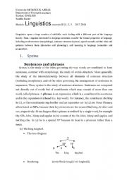 English Worksheet: branches of linguistics lecture