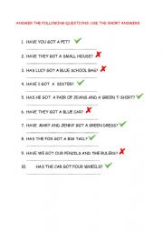 English Worksheet: TO HAVE - SHORT ANSWERS