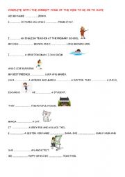 English Worksheet: complete the text with to have or to be
