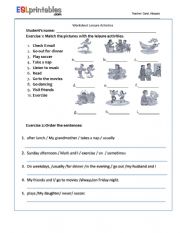 English Worksheet: Leisure Activities