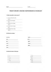 English Worksheet: Project Explore 1- Unit 1 vocabulary & reading comprehension