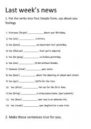 English Worksheet: Feelings + Past Simple 