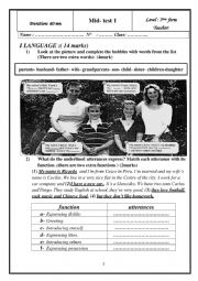 English Worksheet: Mid term test 1 for 7th form 
