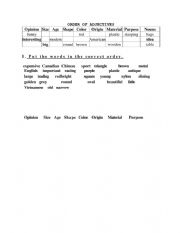 English Worksheet: order of adjectives