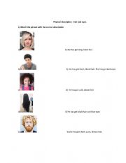 English Worksheet: Physical description (hair and eyes)- 