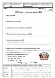 English Worksheet: mid term test 8th form