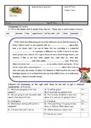 English Worksheet: mid term test n 1 8th form