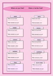 English Worksheet: Countries and Nationalities