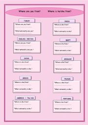 English Worksheet: Countries and Nationalities