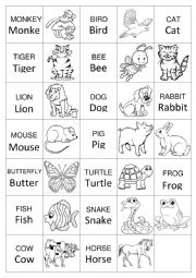 English Worksheet: Memory Game: Animals