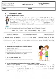 English Worksheet: Mid-term test n1 - 7th Form