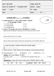 English Worksheet: 9th form test (term 1)