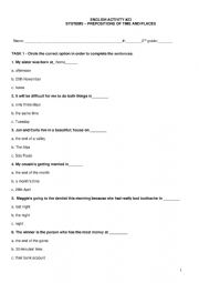 English Worksheet: Prepositions of time and places