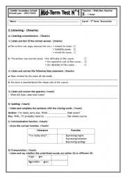 English Worksheet: Mid term test N1 (3rd form)