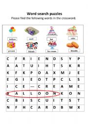 English Worksheet: paties crossword