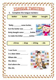 English Worksheet: TONGUE TWISTERS AND RIDDLES