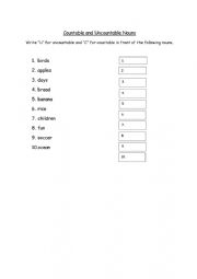 English Worksheet: Countable &  Noncountable Nouns