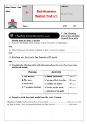 English Worksheet: End of term test 1 8th grade Tunisian schools