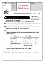 End of term test 1 8th grade Tunisian schools